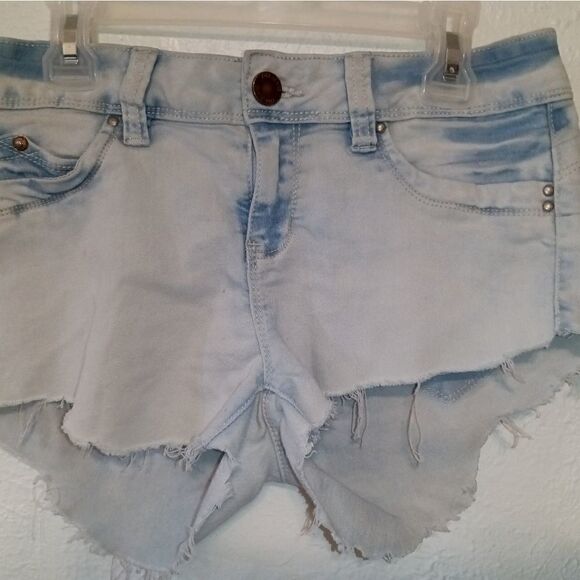 YMI light blue jean cut offs, "wanna better but", size 9 small - Picture 1 of 7